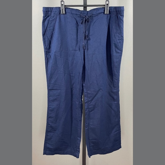 NEW Eddie Bauer Pants Womens Large petite blue linen wide leg outdoor casual - Picture 1 of 10